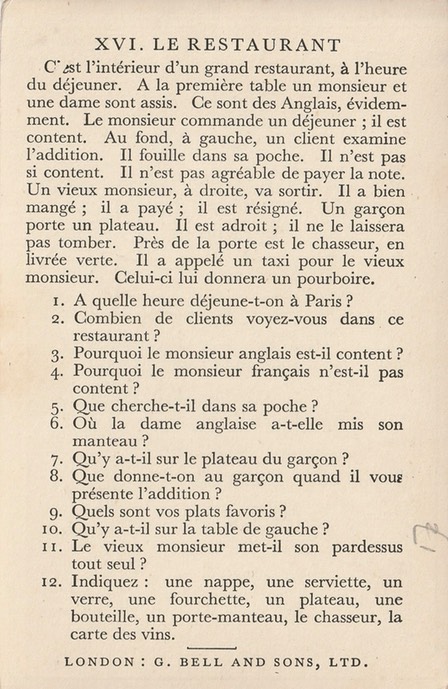 PC Bell's French Lesson Cards I-XVIb